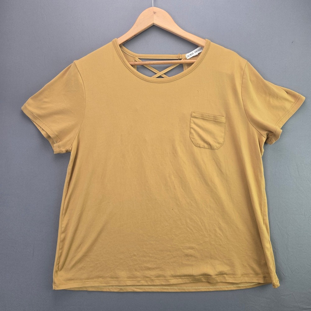 Moral Society Top 2X Mustard Yellow Strappy Back Pocket Tee Short Sleeve Plus